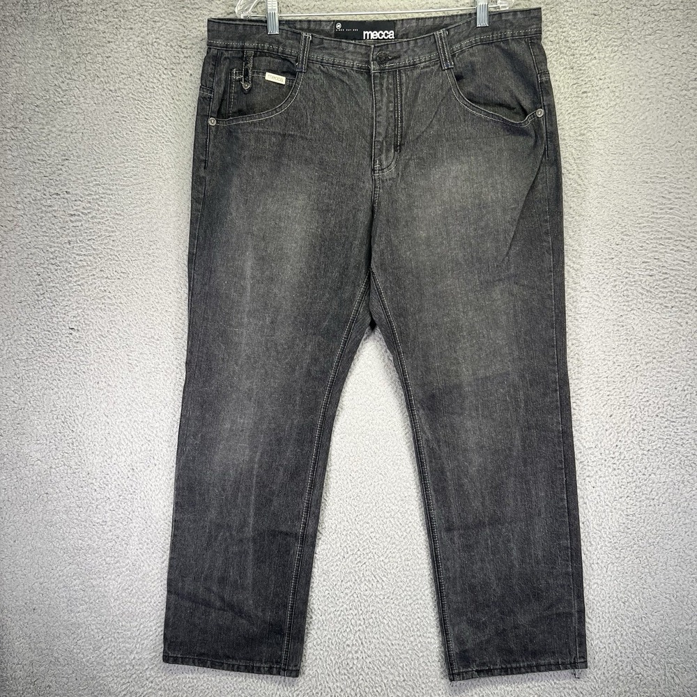 Mecca Jeans Mens 40x32 Slim Fit Black Faded Denim Streetwear Contrast Stitch